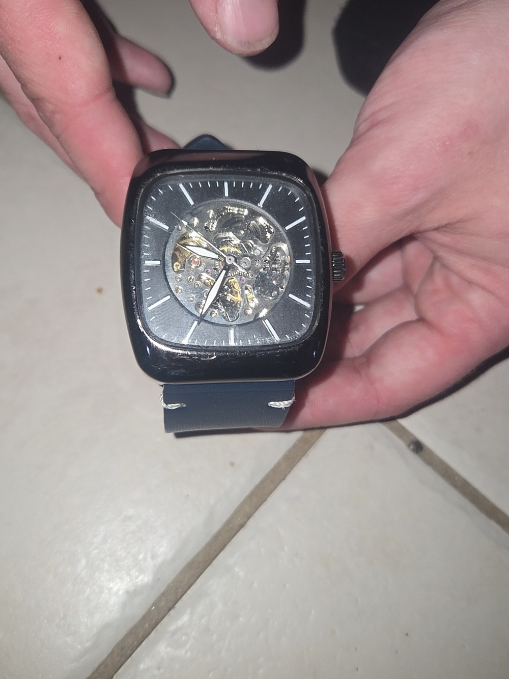 Emporio Armani Black and Gold Skeleton Dial Men's Watch